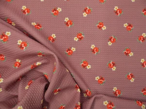 Bullet Printed Liverpool Textured Fabric Stretch Mauve Red Yellow Floral R45 - Picture 1 of 1