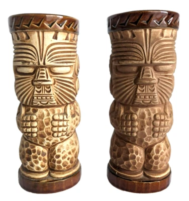 Tazas Tiki Pulgares Arriba De Colección Por Otagiri Cerámica Pintadas A Mano 7"x3" Esmaltadas Por Interior Foto 1 de 4