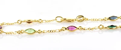 Petite Chain Bracelet in 14k Gold w/ Multi Color Glass Accents - 7" - Image 1 of 3
