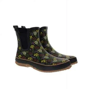 New  Western Chief  Waterproof Chelsea  Black Floral Rubber Rainboot Wm's 9 - Picture 1 of 7