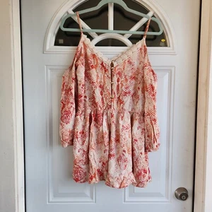 En Creme One Piece Romper Womens SZ Med Snakeskin Resort Vacation Bohemian Open - Picture 1 of 6