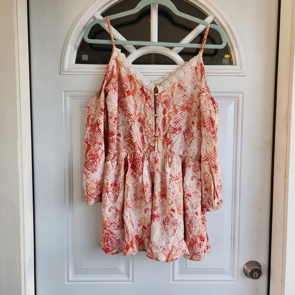 Mameluco de una pieza en crema para mujer talla mediana piel de serpiente resort vacaciones bohemio abierto Foto 1 de 4