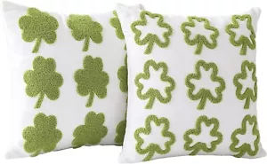 St Patricks Day Shamrock Couch Throw Pillow Covers 18x18 2pcs Green Shamrocks - Picture 1 of 7