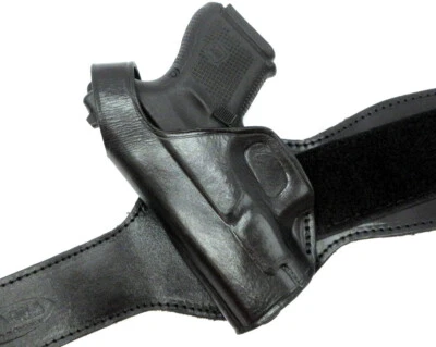 Premium Black Leather LEFT HAND Ankle Holster - CHOOSE GUN - Image 1 of 4