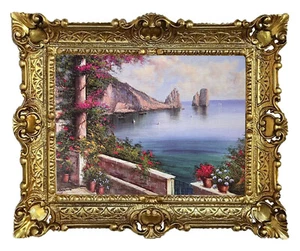 Beautiful Painting 56x46cm By. E.Lasolara Balu Beach House At Sea Antique Rep - Picture 1 of 3
