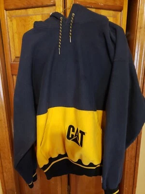 Vintage Caterpillar Sweatshirt Mens Black Yellow Hoodie CAT Logo Size XL? READ - Image 1 of 4