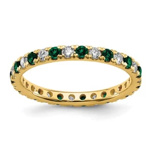 14k Yellow Gold Lab Grown Diamond & Emerald Eternity Band Ring Size 5, 1.62gm - Picture 1 of 6