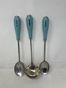 Cuisinart Turquoise Aqua Handle Stainless Cooking Utensil Set Of 3 Spoons Ladle - Picture 1 of 1