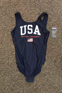 New Polo Ralph Lauren Big Girls "USA" One-Piece Swimsuit - Size 12 - Navy Blue - Picture 1 of 4