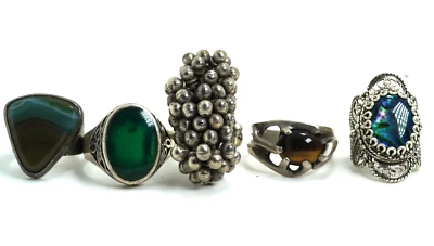 Lote de 5 anillos de plata esterlina con piedras preciosas y perlas de cabujón, 6 - 13 3/4 Foto 1 de 4