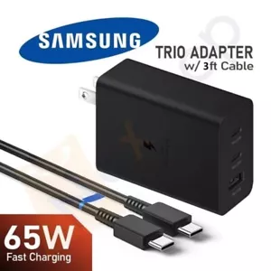 Samsung Super Fast Charge 65W Wall Charger USB-C Type 3-Port AC Power Adapter - Picture 1 of 16
