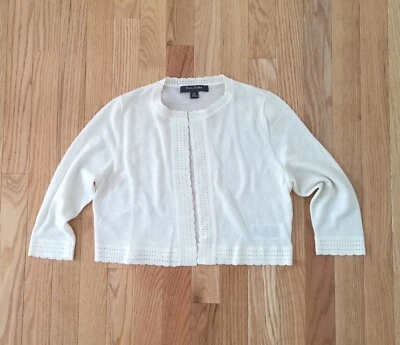 Brooks Brothers NIÑA LANA MERINO FRENTE ABIERTO CÁRDIGAN Suéter Borde Ojales Recortado Foto 1 de 3