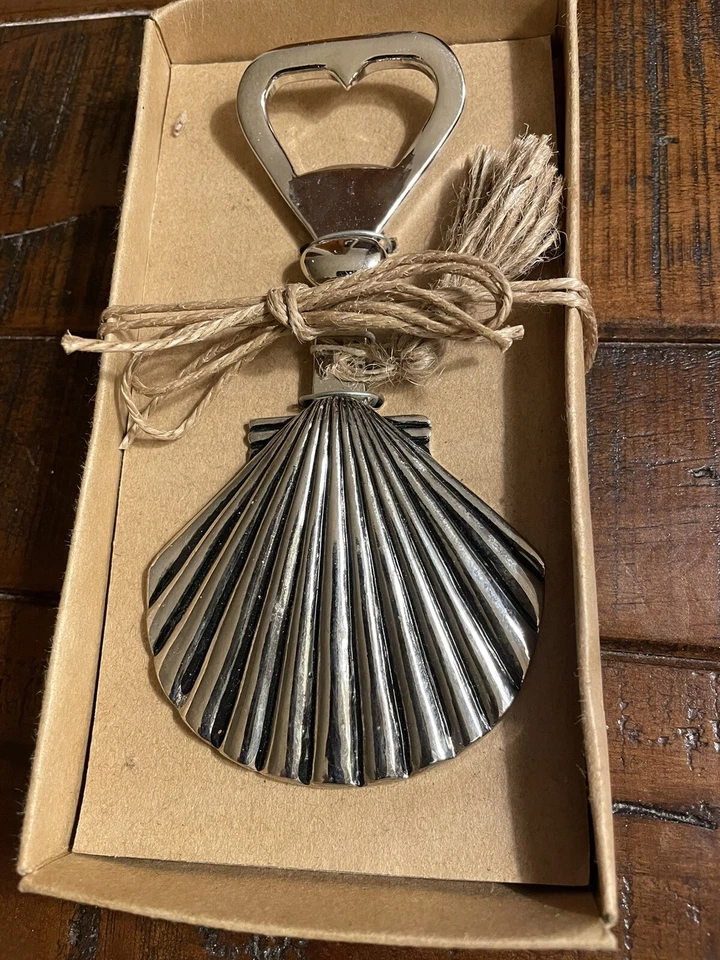 NIB Mud Pie Fan Shell Bottle Opener Silvertone 5" Long 2.5" Width - Image 1 of 2