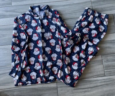 Antiguo Pijama Azul Marino Navidad Franela Papá Noel Juego de 2 Piezas XXL Blanco Papá Noel N26 Foto 1 de 4
