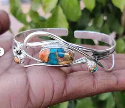 Hermoso Brazalete Ajustable Oyster Turquesa Plata 925 Hecho a Mano SI03 Foto 1 de 4