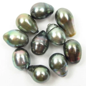 10 pcs 9-10mm Undrilled Long Baroque Tahitian Green / Silver Pearl - Picture 1 of 4