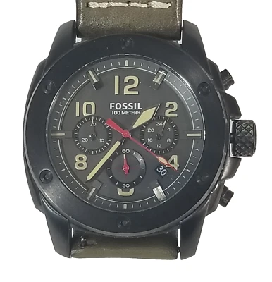 Fossil Machine Reloj Cronógrafo Hombre Esfera Gris Caja Negra Cuero Verde FS5000 Foto 1 de 4