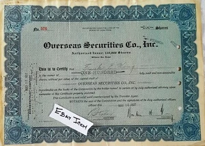 1927 issued STOCK CERTIFICATE New York OVERSEAS SECURITY FRANK KING - Picture 1 of 3