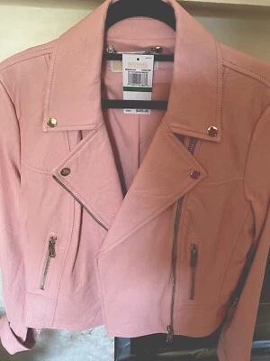 Chaqueta de cuero MICHAEL KORS NUEVA Y2K para mujer ROSA Moto SEIS BOLSILLOS PRECIO DE VENTA SUGERIDO POR EL FABRICANTE $495 Foto 1 de 4