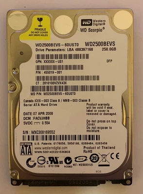 Laptop 2.5"  Hard drive WD Scorpio Blue 250Gb Sata  100% working tested - Image 1 of 2