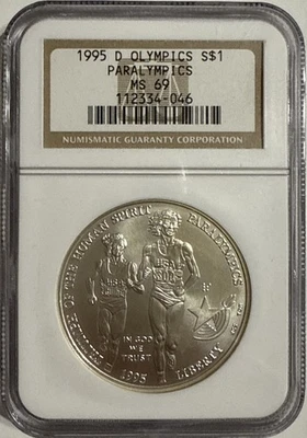 1995-D $1 Olympics Paralympic Commemorative Silver Dollar NGC MS 69 - Image 1 of 4