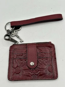 Patricia Nash Red Tooled Leather Card Holder Wristlet Wallet And Key Ring - Picture 1 of 6