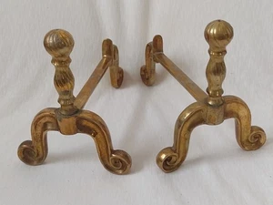 Early 20th Century Fire Dogs Fire Tools Stand Solid Brass 18x23cm Pair Antique - Picture 1 of 11