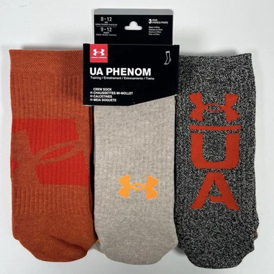 Under Armour UA Phenom Training Crew Socks (3 Pack) Men’s 8-12 Large Orange NEW - Image 1 of 4