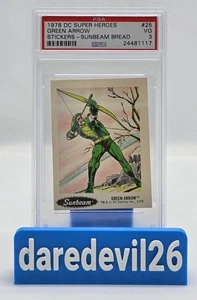 1978 Green Arrow SUNBEAM BREAD DC Super Heroes #25 PSA Very Good 3 Sticker - Picture 1 of 3