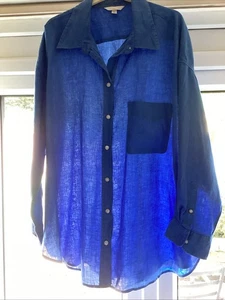 LADIES H&M ROYAL BLUE LINEN SHIRT SIZE XL - Picture 1 of 5