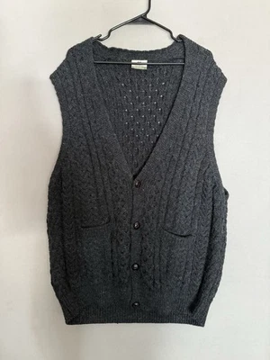 Chaleco de lana Carraig Donn Fisherman Ireland XXL 2XL gris para hombre botones tejidos con cable Foto 1 de 4