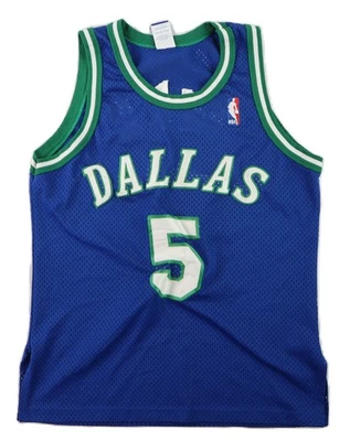 Camiseta azul NBA vintage anos 90 CHAMPION USA masculina L Dallas Mavericks Jason Kidd #5 - Imagem 1 de 4