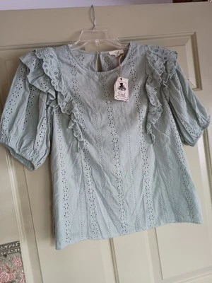Blusa caballete mujer talla M Verde Pálido Bordado Boho Hippie 100% Algodón Nuevo Con Etiquetas Foto 1 de 4