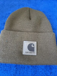 Carhartt Beanie Mütze One Size Acryl Braun Strick Bündchen Leder Logo Patch - Bild 1 von 6