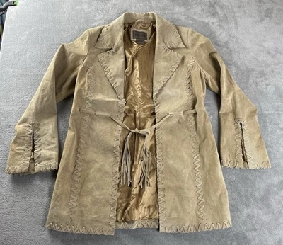 Chaqueta de gamuza Brandon Thomas para mujer mediana 100 % cuero marrón lazo cinturón Foto 1 de 4