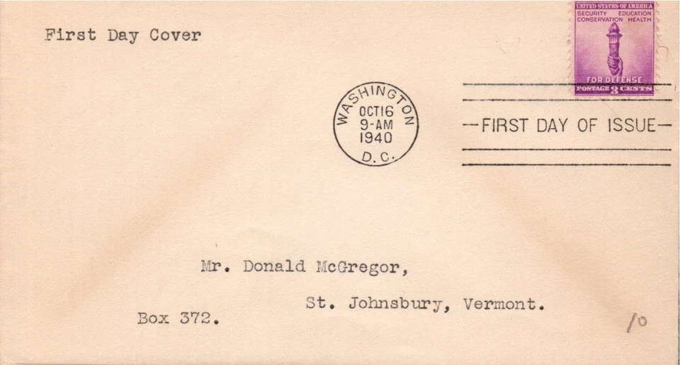 NATIONAL DEFENSE SCOTT #901 OCT 16 1940 WASHINGTON DC FIRST DAY COVER FDC - BX 1 - Image 1 of 1