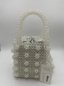 Miuco Womens Beaded Handbags Handmade Weave Crystal Pearl Tote Bag - Picture 1 of 7