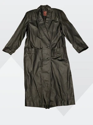 Abrigo de mujer vintage G III negro largo forrado con bolsillos todo cuero talla mediana Foto 1 de 4