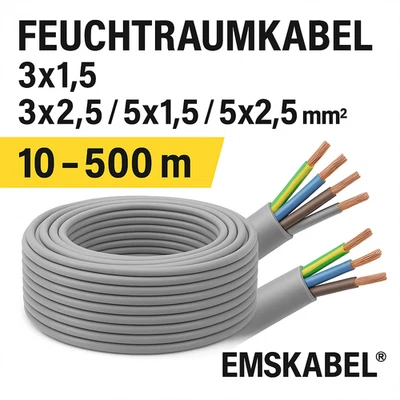 Kabel 10 -500m NYM-J VDE Stromkabel Mantelleitung Elektroleitung Feuchtraumkabel - Bild 1 von 4