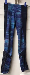 Sz 14 Girls Ivivva by Lululemon Leggings Blue Multi Mesh With Pockets 29” Inseam - Picture 1 of 4