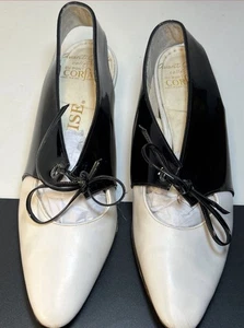 Vintage Dupont Corfam Marquise 2 3/4" Pump White Black Saddle Sz 5 1/2 - Picture 1 of 16