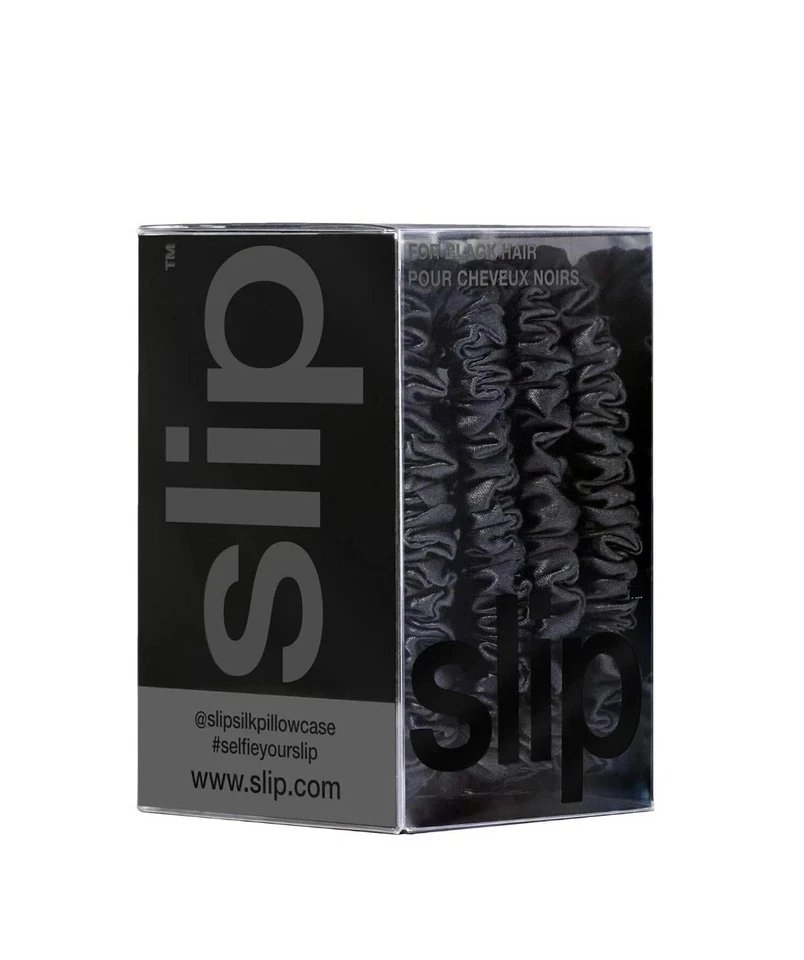 Slip Silk Skinny Scrunchies - Black - Elastic Scrunchies (Set Of 4)