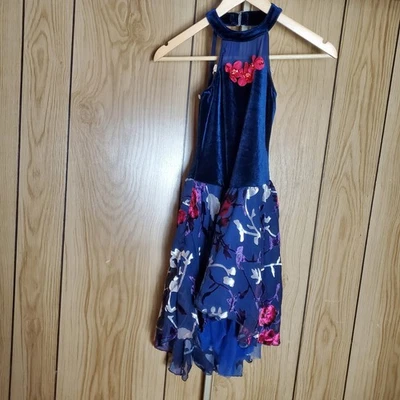 Disfraz de Ballet Terciopelo Azul Marino con Flores Rojas Talla LC  Foto 1 de 4