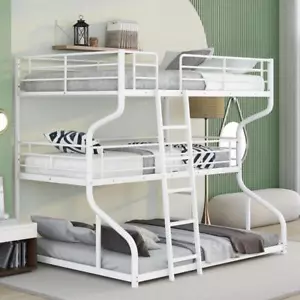 Full XL over Twin XL over Queen Size Triple Bunk Bed with Long and Short Ladder - Picture 1 of 12