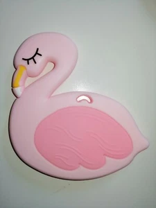Schnulli-Silikon, Schnullerketten, Beißringe, Motive groß, Pflamingo  rosa 9cm - Bild 1 von 2