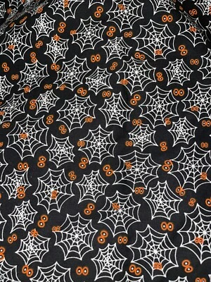 Tela de Halloween tela tela tela araña y ojos espeluznantes naranja algodón negro 2 yardas + y - Foto 1 de 4