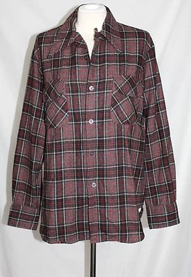 Verdadero Vintage Años 70 - HOMBRE M - Chaqueta Camisa Cuello Mariposa Lana Cuadros Rojo/Gris Foto 1 de 4