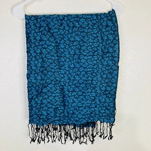 PASHMINA Vintage 70% Pashmina, 30% Silk Shawl Wrap Scarf Blue 70"X28" - Picture 1 of 4
