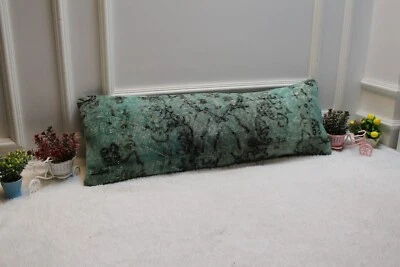 Travesseiro tapete vintage cores verde e preto, fronha lombar longa 12x36inc, - Imagem 1 de 4