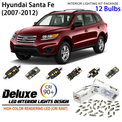 12pc LED Interior Light Upgrade for Hyundai Santa Fe 2007-2012 White Light Bulbs - Image 1 of 4
